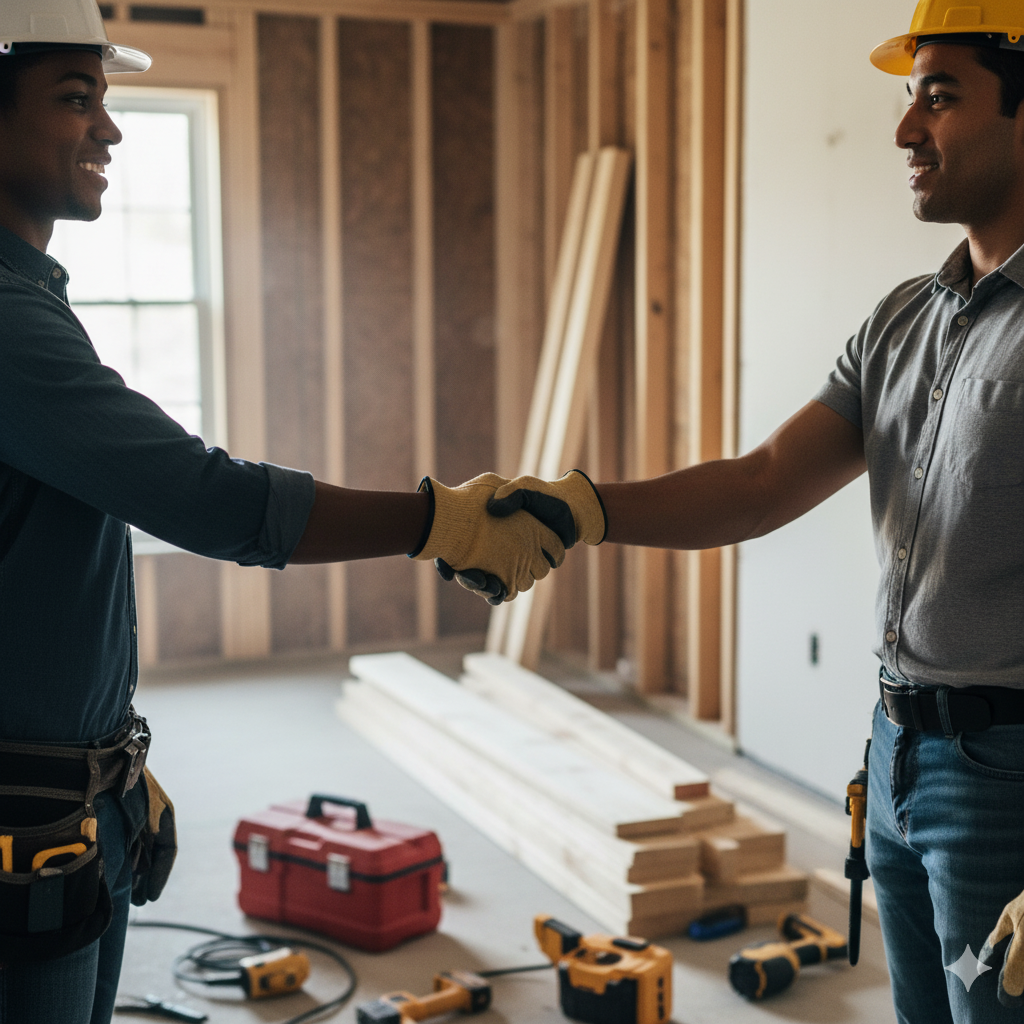 Contractor and Black homeowner partnering on home renovation using a 203k mortgage in New Jersey