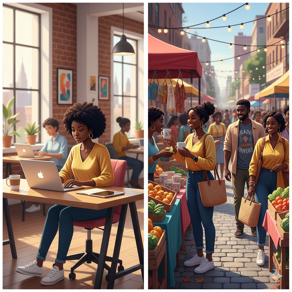 Black tech founder and local vendors in Brooklyn reflecting innovation and community in Black entrepreneurship in Brooklyn